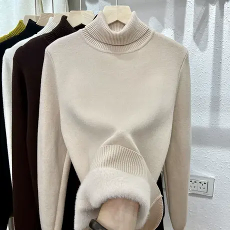 毛衣2022新款爆款纯色高领套头针织衫加绒加厚打底衫秋冬上衣女图片