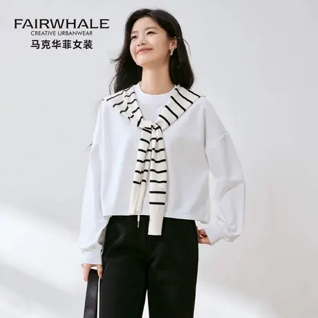 马克华菲短款长袖T恤女2025新款宽松圆领小个子卫衣显瘦时髦上衣图片
