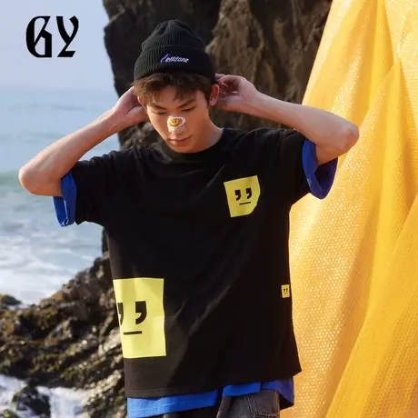 雅戈尔奥莱 GY男装夏季趣味印花微落肩廓形吸湿透气男士短袖商品大图