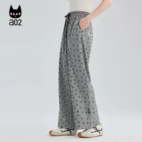 a02宽松蝴蝶结印花格子裤子女2025新款秋季休闲长裤设计感秋装商品大图