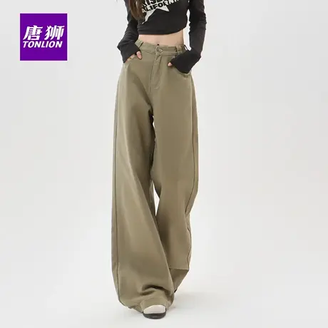 唐狮卡其色微喇牛仔裤女2025秋季新款低腰辣妹显瘦不贴腿喇叭裤AX商品大图