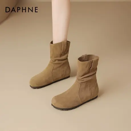 达芙妮勃肯堆堆靴子2026新款秋冬加绒短靴美拉德棕色内增高瘦瘦靴商品大图