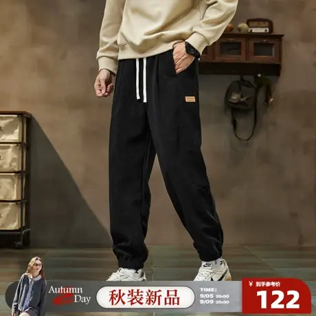 唐狮2025秋季新款休闲长裤男士束脚裤黑色时尚百搭松紧腰宽松男裤商品大图