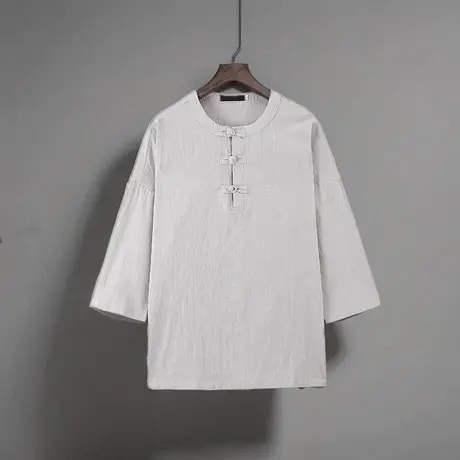 夏七分袖t恤男短袖复古新中式盘扣中国风半截袖衣服休闲打底衫商品大图