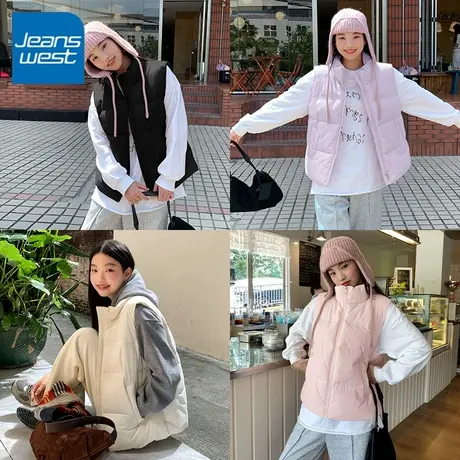 KV真维斯黑色棉马甲女款2025新款秋冬季韩版短款加厚保暖背心外套商品大图