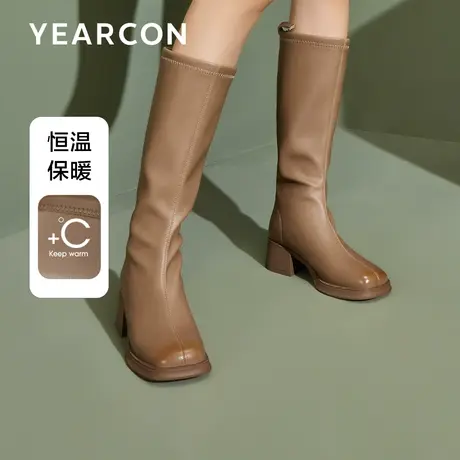 意尔康棕色长筒靴女2023新款冬高筒显瘦骑士靴厚底加绒小个子长靴图片