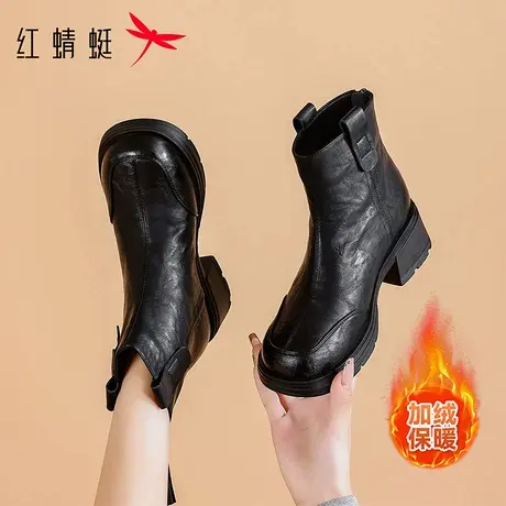 红蜻蜓女鞋2025冬季新款加绒厚底时装靴棉鞋增高雪地靴切尔西短靴图片