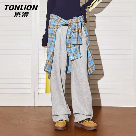 唐狮官方拼接卫裤女2026新款春季美式宽松直筒运动裤显瘦休闲裤VC图片