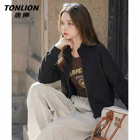 唐狮官方黑色外套女2026新款春季美式运动短款卫衣开衫宽松上衣VC商品大图