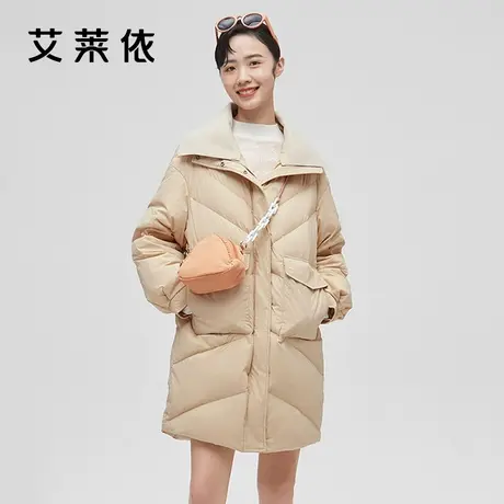 艾莱依针织翻领羽绒服女秋冬季爆款时尚中长款白鸭绒外套商品大图