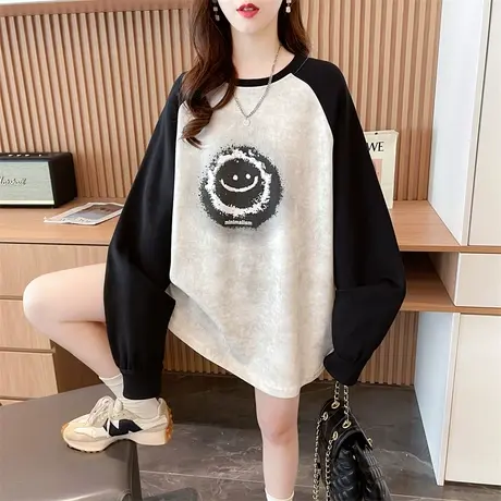 长袖t恤女2023新款秋冬季韩版宽松中长款加绒加厚德绒内搭打底衫图片