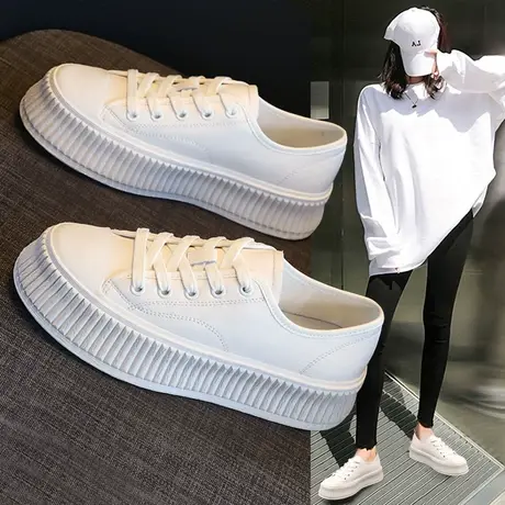 真皮厚底小白鞋女夏2023新款百搭鞋子休闲女鞋饼干鞋板鞋女款秋款商品大图