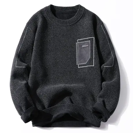 一体绒雪尼尔毛衣男士秋冬季2023新款保暖上衣加绒加厚打底针织衫商品大图