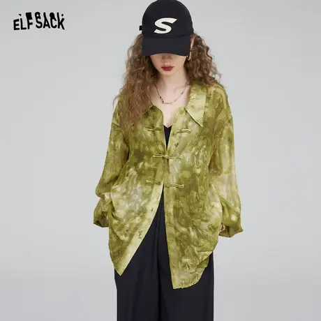 妖精的口袋新中式衬衫女2023夏季新款设计感防晒复古宽松雪纺上衣图片