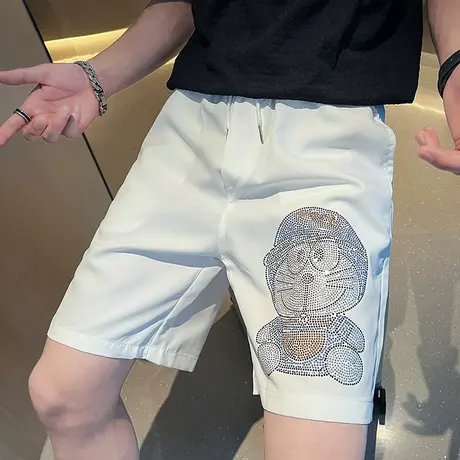 夏季男士短裤五分裤裤子沙滩裤烫砖卡通图案宽松休闲潮流运动中裤商品大图