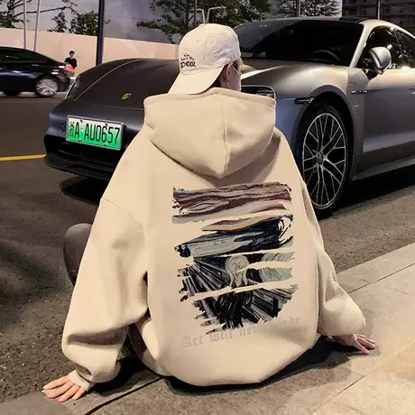 潮牌连帽春秋季卫衣男潮ins重磅加厚加绒保暖上衣服美式宽松外套商品大图