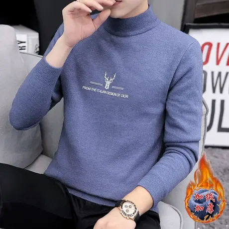 半高领毛衣男装2020秋冬季针织衫中领厚款加绒打底衫韩版潮流线衣图片