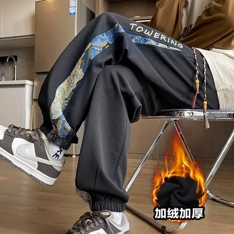 中国风新中式小熊裤子男潮牌春秋季束脚运动卫裤美式重磅刺绣卫裤商品大图