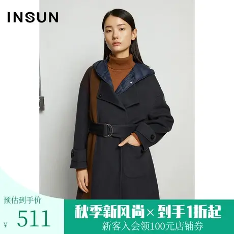 【奥莱专享】恩裳冬季绵羊毛宽松廓形中长款双排扣毛呢外套女图片