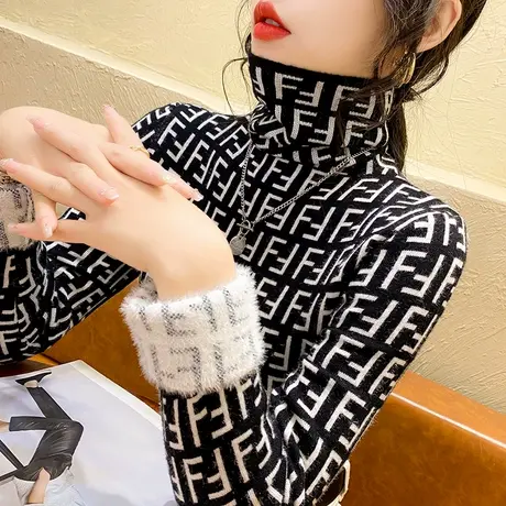 加绒打底衫女内搭加厚毛衣2021年新款爆款高领一体绒设计感小众冬商品大图