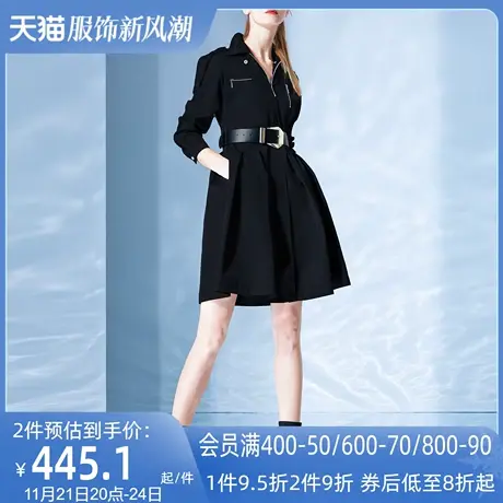 AUI气质工装修身显瘦风衣女2024秋新款小个子黑色欧美中长款外套图片