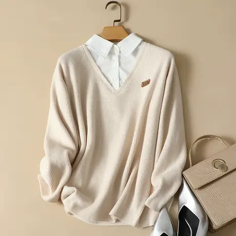 假两件针织上衣女春秋衬衫领内搭春装2024年新款女装洋气打底衫女商品大图