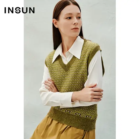 INSUN恩裳线上专选春季V领羊毛花纱毛针织衫商品大图