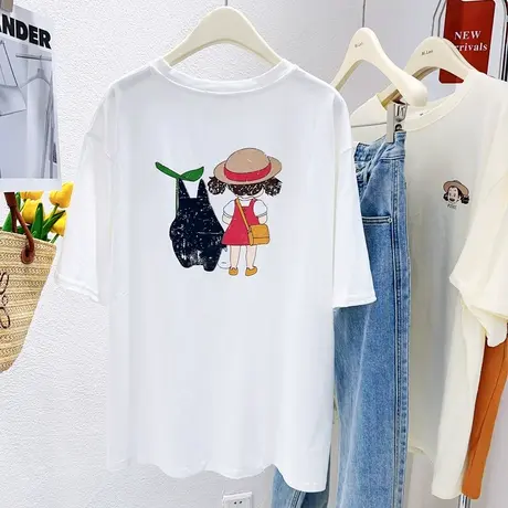 韩国东大门趣味卡通短袖上衣夏季款ins港味原宿风宽松纯棉T恤大码图片