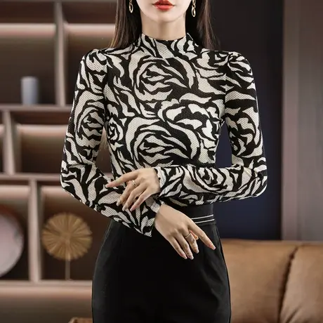 2022秋季洋气堆堆半高领打底衫女加厚修身内搭上衣设计感小众图片