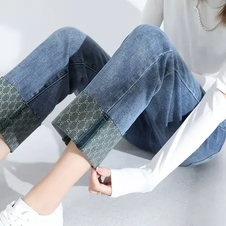 卷边牛仔裤女直筒宽松春秋小个子八分烟管裤子高腰显瘦九分阔腿裤商品大图