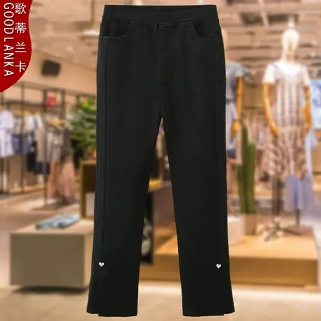 妈妈秋装裤子洋气时尚中年大码女装黑色休闲裤松紧腰弹力牛仔裤子商品大图