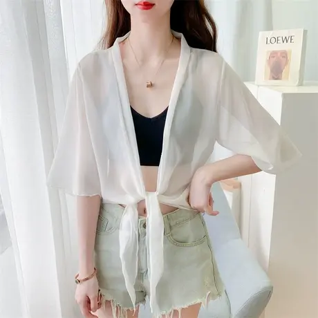 清新防晒衬衫女设计感小众2023春季新款宽松中袖衬衣外套外穿上衣图片