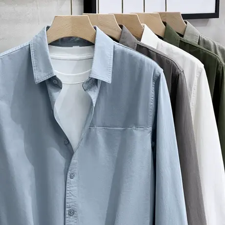 纯棉衬衫外套男春秋纯色男装上衣服男士衬衣长袖春季2023新款宽松商品大图