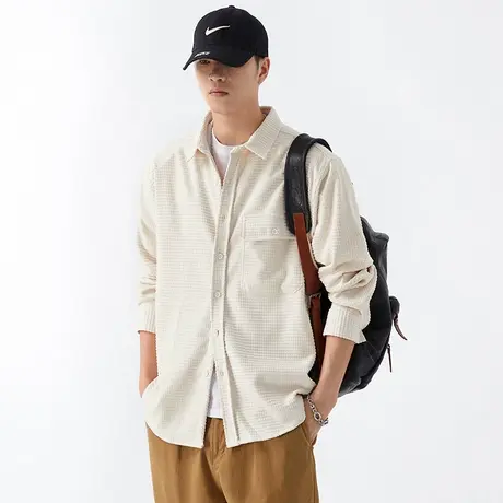 Modi Nick/摩帝尼克日系落肩华夫格面料长袖男士衬衫休闲潮流衬衣商品大图