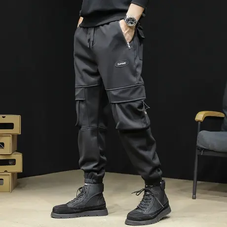 黑色休闲工装裤男潮牌春季2024新款束脚男士运动裤子春秋弹力男裤商品大图