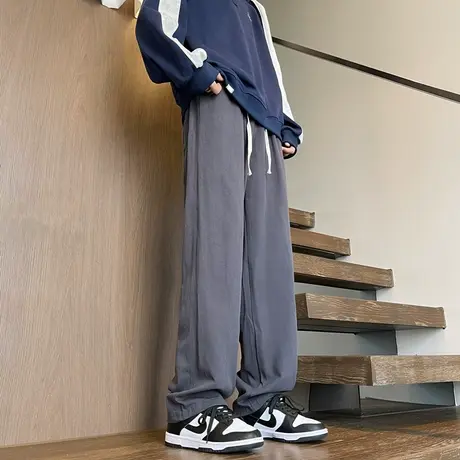 夏季纯棉休闲裤子潮牌薄款美式运动裤男士宽松直筒阔腿春秋长裤男商品大图