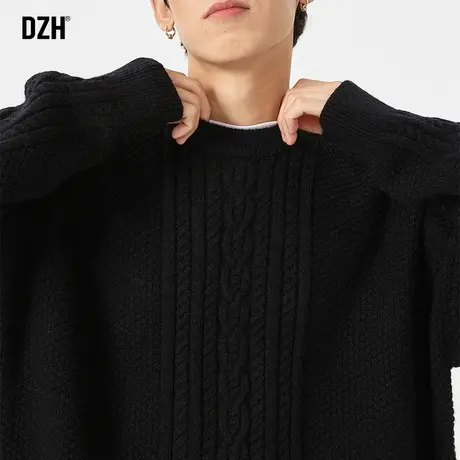 男士黑色韩版慵懒风毛衣男冬季加厚2024新款圆领百搭针织衫打底衫商品大图