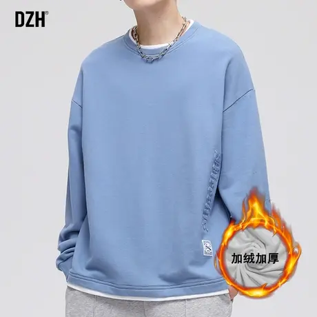 男士假两件圆领卫衣男冬季2023新款爆款加绒加厚外套男青少年衣服商品大图