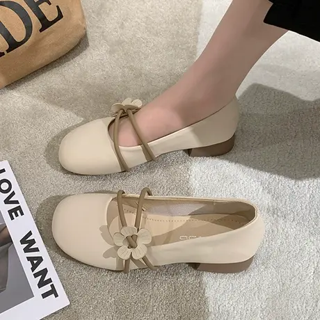 仙女鞋温柔单鞋女2024春季新款平底百搭配裙子晚晚鞋一脚蹬豆豆鞋商品大图