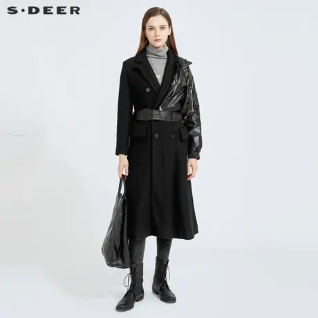 sdeer圣迪奥冬季时尚个性羽绒拼接收腰长款毛呢大衣女S20481836📋商品大图