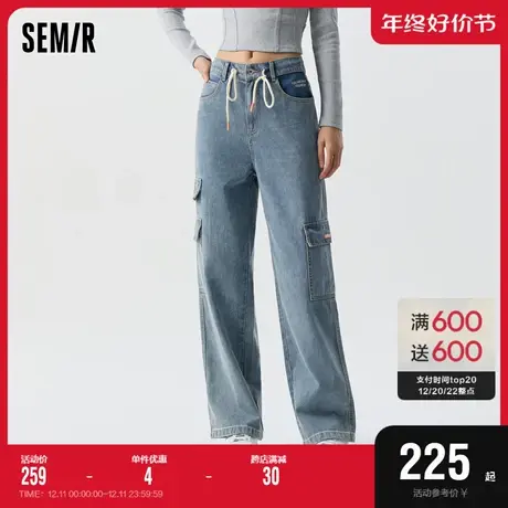 [商场同款]森马牛仔裤女复古街头工装裤春2024新款刺绣阔腿裤潮酷图片