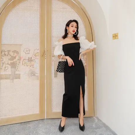 2023新款女神范晚会气质修身派对洋装小礼服开叉中长款名媛连衣裙商品大图