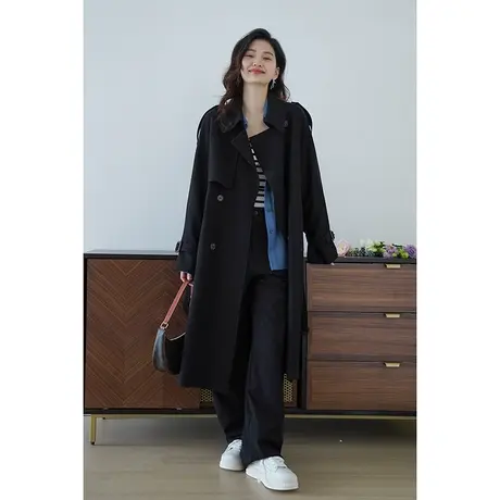 嘉茱莉2025春季新款双排扣休闲风衣女高级感风衣中长款上衣外套商品大图