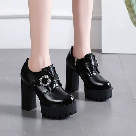 12cm高跟鞋女2024新款春季女鞋时尚防水台粗跟单鞋子英伦风小皮鞋图片