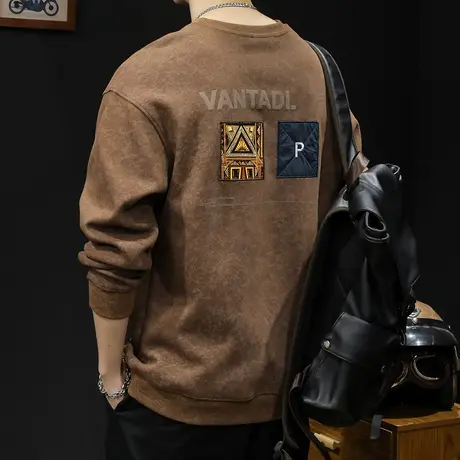 美式潮牌圆领卫衣男春秋款男款衣服春季2024新款男士长袖男装大码商品大图