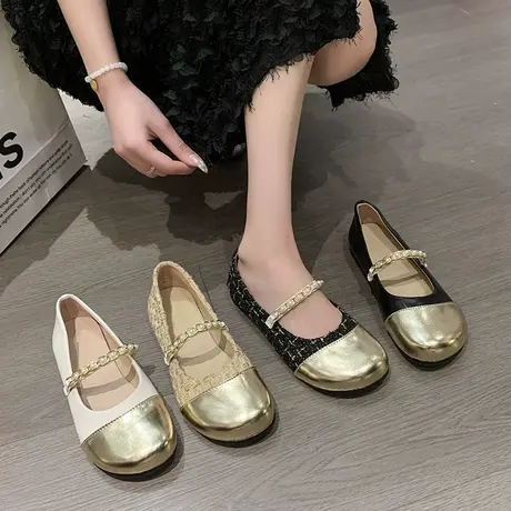 平底防滑晚晚风单鞋女2024年新款春季小香风奶奶鞋软底玛丽珍女鞋商品大图