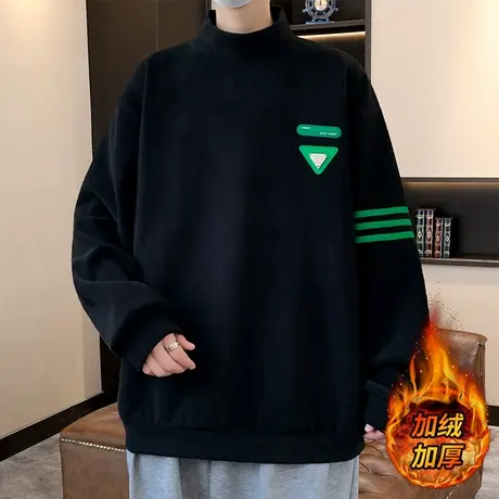 奥粒绒重磅卫衣男秋冬季半高领t恤男加绒长袖秋衣男潮牌加厚内搭商品大图