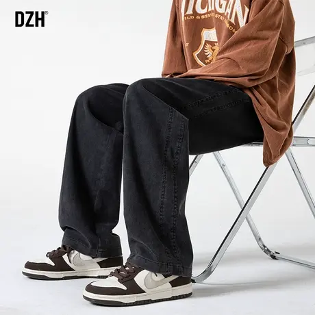 青少年黑色直筒牛仔裤男春季2025新款裤子美式高街垂感阔腿裤长裤商品大图