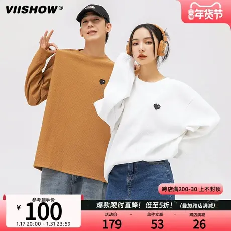 VIISHOW春季日系潮牌重磅爱心长袖T恤男士宽松情侣装卫衣打底衫商品大图