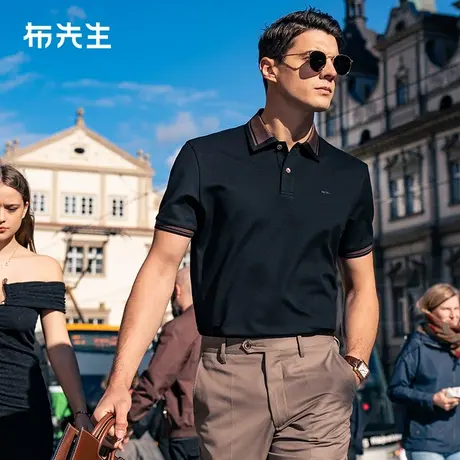 MrBu布先生撞色条纹翻领短袖t恤男2024春夏新款男凉感上衣AT12367商品大图